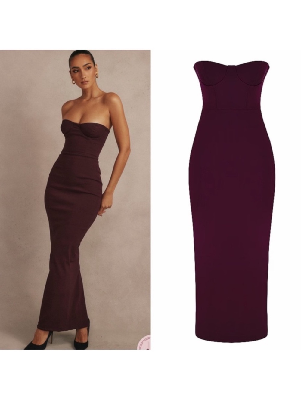 NWT House of CB size XS Lucia Strapless Bustier Maxi Dress in grape color